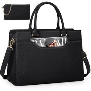 15.6" Leather Laptop Tote for Women, Waterproof Work & Business Shoulder Bag